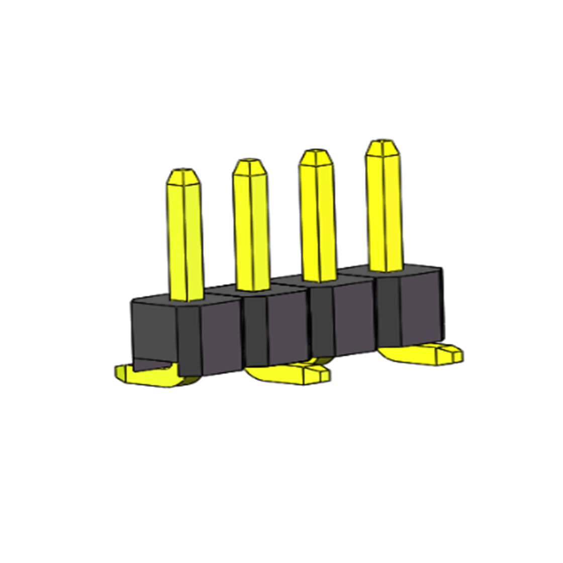 PH2541 排针连接器 Pitch 2.54mm 180°单排 H2.0W2.5 SMT+CAP 排针 PC: 4.8MM 04Pin 黑色 镀全金G/F
